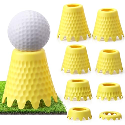 Foilswirl Golf Tees Set, 8 Pcs Plastic Golf Simulator Tees with Consistent Height 1/4” to 2” Flexible for Indoor Simulator, Practice Mat, Driving Range - color: Yellow