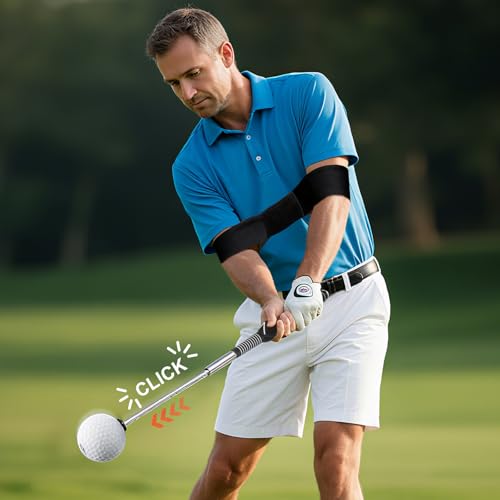 5-in-1 Retractable Golf Swing Training Aid, Indoor & Outdoor Practice Golf Swing Trainer with Arm Band Right/Left-Handed Swing Mechanics for Beginners & Tempo Training for Advanced, Click Feedback