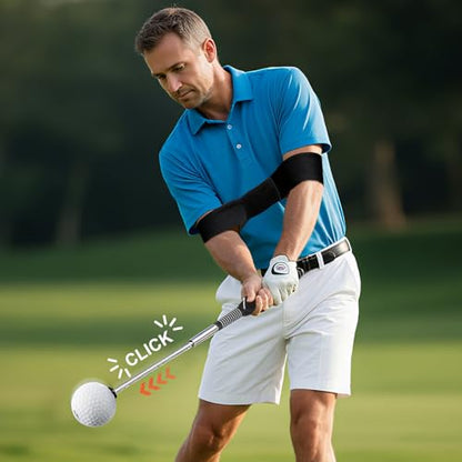 5-in-1 Retractable Golf Swing Trainer – Right/Left-Handed Golf Training Aid with Arm Band Swing Mechanics for Beginners & Tempo Training for Advanced, Click Feedback, Arm Connection