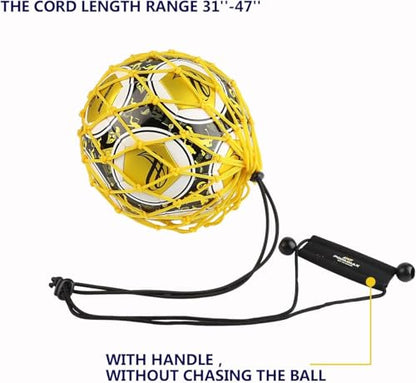 Handle Solo Soccer Kick Trainer with New Ball Locked Net Design, Soccer Ball Bungee Elastic Training Juggling Net (Fits Ball Size 3, 4, 5) - color: yellow