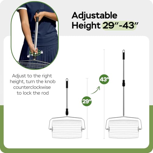 YooKoo Rolling Tennis Ball Picker, 29"–43" Adjustable Tennis Ball Hopper, Lightweight and Sturdy, Holds Up to 25 Balls, Quick Pickup of 1.5″–3″ Balls, Suitable for Training and Teaching