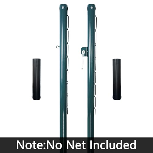 Luwint Tennis Net Posts with Ground Sleeves, 800lb Capacity Round Steel Poles for Permanent Installation, Complete Tennis Court Net System, Green
