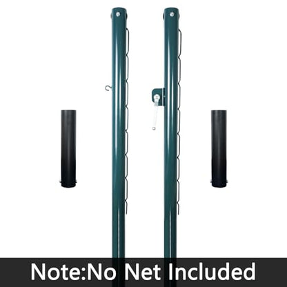 Luwint Tennis Net Posts with Ground Sleeves, 800lb Capacity Round Steel Poles for Permanent Installation, Complete Tennis Court Net System, Green