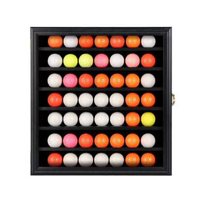 KCRasan 49 Golf Ball Display Case Lockable - Golf Ball Holder Gift for Golf Enthusiasts - Golf Ball Display Rack Cabinet for Wall Mount Real Glass Door, Black