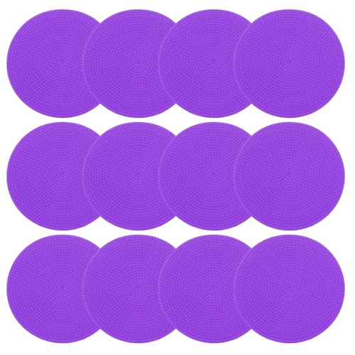 PATIKIL 4 Inch Poly Spot Markers, 12Pcs Non Slip Rubber Floor Dots with Storage Bag Flat Agility Cones for Sports Training Basketball Football - color: Purple