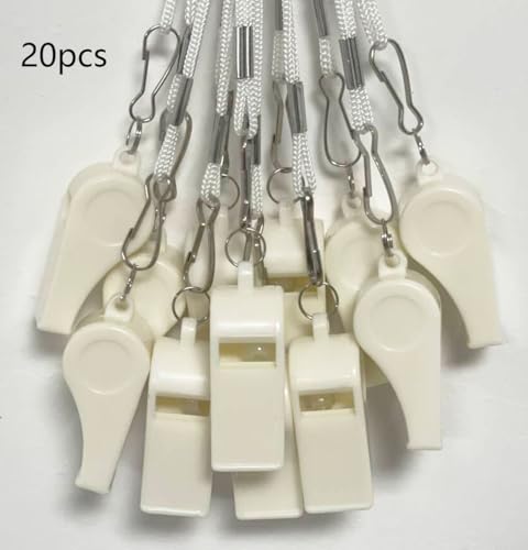 20 Pcs Plastic Loud Whistles with Lanyard for Referee Coaches Basketball Football Sports Training Game Event Lifeguard Survival Emergency Fun School Kids Tool Set Suppliers - color: White