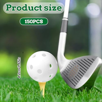 150pcs Practice Golf Balls – 42mm White Plastic Training Balls for Indoor/Outdoor Swing Practice, Driving Range & Backyard Use