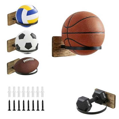 Basketball Holder Wall Mount, Wall Mounted Ball Holder & Soccer Ball Wall Mount, Metal Ball Display Rack for Football, Volleyball, Sports Accessories Organizer