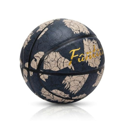 Size 5 Basketball, Rubber Indoor Outdoor Basketball for Youth & Junior Players, Black with Circle Line Pattern
