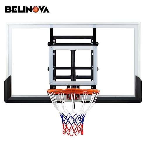54" Basketball Hoop Wall Mount Adjustable-Height Backboard and Rim Indoor Outdoor Full Size Regulation Basketball Goal Wall Mounted for Gyms Garages Schools