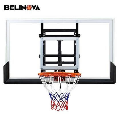 54" Basketball Hoop Wall Mount Adjustable-Height Backboard and Rim Indoor Outdoor Full Size Regulation Basketball Goal Wall Mounted for Gyms Garages Schools