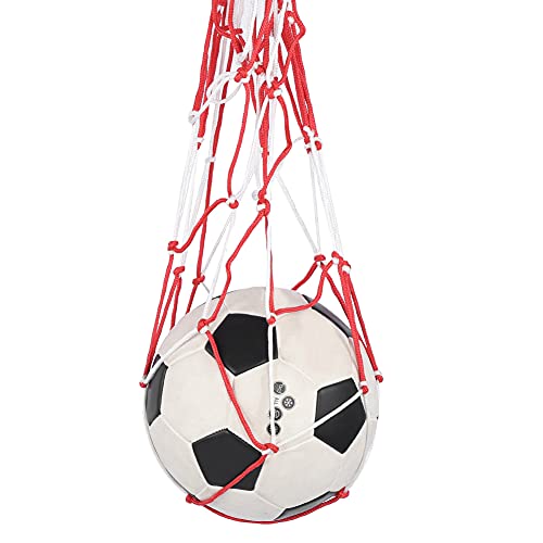 Large Sports Ball Bag Holder, Portable Mesh Bag for Basketball Volleyball Football, Red and White - Durable Material, Thickened Rope Carry Handles, Ideal for Team Use