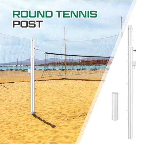 8 ft Adjustable Volleyball Poles Outdoor Badminton and Volleyball Post Iron Round Sport Telescopic Posts Replacement for Badminton Net, Ground Sleeves Included (Posts Only)