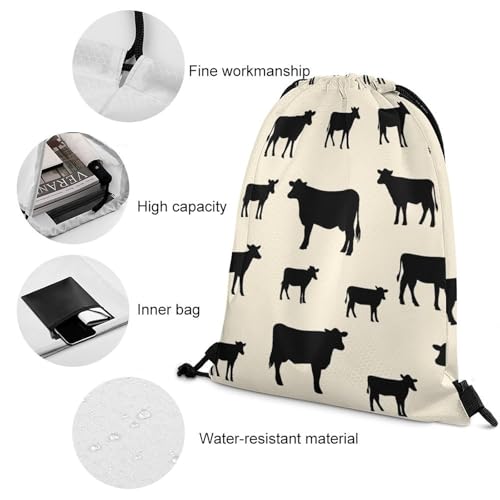 Travel Drawstring Backpack Beam Bag Large Capacity for Volleyball Baseball Sports Equipment Men Women Unisex, Angus Cattle Animal Bags - color: Picture (501)