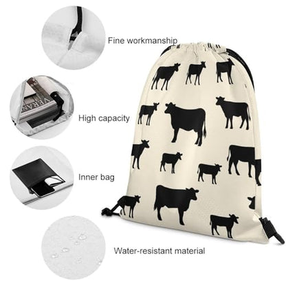 Travel Drawstring Backpack Beam Bag Large Capacity for Volleyball Baseball Sports Equipment Men Women Unisex, Angus Cattle Animal Bags - color: Picture (501)