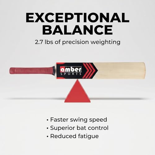 Amber Sports Lightweight Kashmir Willow Cricket Bat for Tennis Ball – Full Size Handcrafted Beginner Bat for Kids & Adults – Durable Practice Bat for Backyard & Street Play – 2.7lb