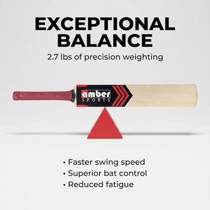 Amber Sports Lightweight Kashmir Willow Cricket Bat for Tennis Ball – Full Size Handcrafted Beginner Bat for Kids & Adults – Durable Practice Bat for Backyard & Street Play – 2.7lb