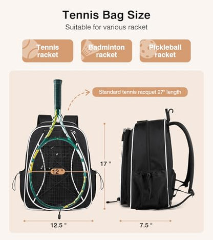 Marvolia Tennis Bags for Women Men, Tennis Backpack Holds 2 Rackets with Ventilated Shoe Compartment & Wet Pocket, Tennis Racket Bag Backpack for Pickleball Tennis Badminton - color: Black