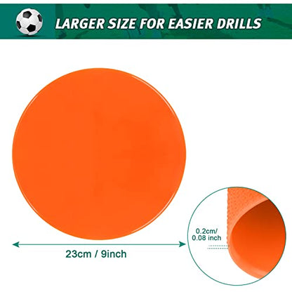 Poly Spots 4" or 9" Flat Cones Spot Markers for Gym/PE Training, Dance, 12/18/24 Pcs Non-Slip Rubber Floor Dots Flat Disc Markers for Soccer Basketball Sports Agility Drills, Classroom Activities - style: Orange 24 Pcs 9inch