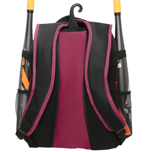Athletico Youth Baseball Bag - Bat Backpack for Baseball, T-Ball & Softball Equipment & Gear | Holds Bat, Helmet, Glove | Fence Hook - color: Maroon