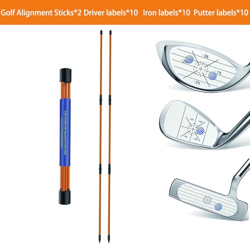 Golf Alignment Sticks-2pcs with 10pcs-Golf Impact Tape, Training Aid Swing Trainer for Iron, Wood & Fairway Putting Clubs Aiming