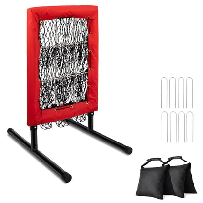 Heavy Duty 9 Hole Pitching Net with Strike Zone,9 Pocket Pitching Target Net of 4 Adjustable Heights (36-53in),Softball Pitching Net Fix by 8xspikes and 2xsandbags, Pitching Target Net for All Age
