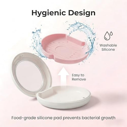 Retainer Case with Vent Holes, Large Capacity Aligner Case with Magnetic Closure, Removable Silicone Tray for Mouth Guard and Night Guard, White - color: Pink