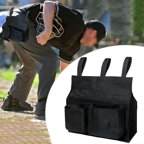 Baseball Umpire Ball Bag, Large Capacity Portable Umpire Equipment Holder with Secure Straps and Exterior Pockets, Polyester Gear Bag for Baseball and Softball, Black