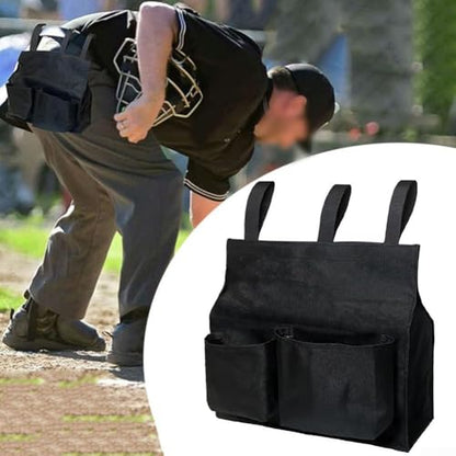 Baseball Umpire Ball Bag, Large Capacity Portable Umpire Equipment Holder with Secure Straps and Exterior Pockets, Polyester Gear Bag for Baseball and Softball, Black