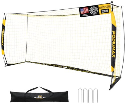 Soccer Goal, 12X6FT Soccer Goals for Backyard Training, Upgraded Collapsible Metal Base, Portable Soccer Goal for Indoor Outdoor, Easy Set Up Soccer Net with 1 Carry Bag & 4 Ground Stakes