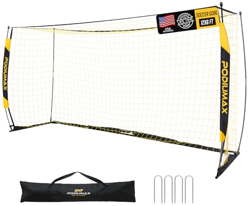 Soccer Goal, 12X6FT Soccer Goals for Backyard Training, Upgraded Collapsible Metal Base, Portable Soccer Goal for Indoor Outdoor, Easy Set Up Soccer Net with 1 Carry Bag & 4 Ground Stakes