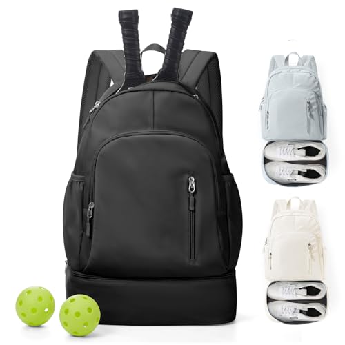 Pickleball Backpack for Women Men, Gym Back Pack with Shoe Compartment Pickleball Bag Fits 2 Pickle Ball Paddles