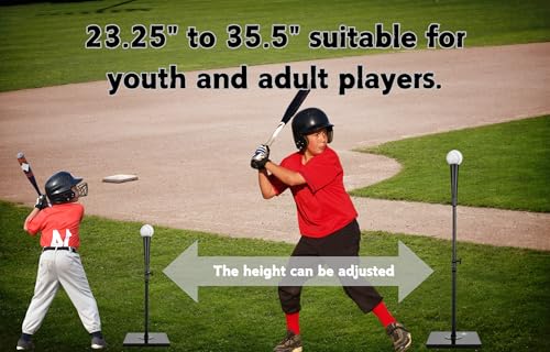 Portable Batting Tee for Baseball & Softball Heavy Duty Adjustable Height 23.25"-35.5" Hitting Tee, Rubber Top, Metal Shaft & Plastic Base for Kids & Youth
