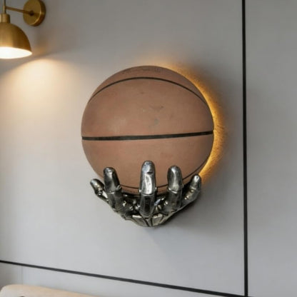 Mechanical Hand Wall Mounted Holder,Punk Style Garage Basketball Rack,Hand-Shaped Ball Storage Rack for Basketball Soccer Punk Steampunk Garage and Game Room Wall Decor