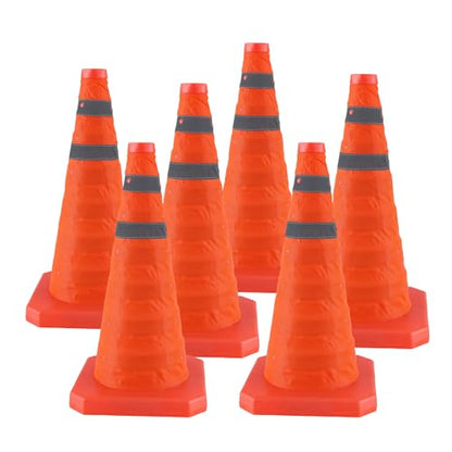 Jade Butterfly 18 Inch 6 Pack Collapsible Traffic Safety Cones, Orange Cones with Reflective Collar, Portable Multipurpose Traffic Cones for Parking Construction Driving Training Sports Practice - size: 18” - 6PACK