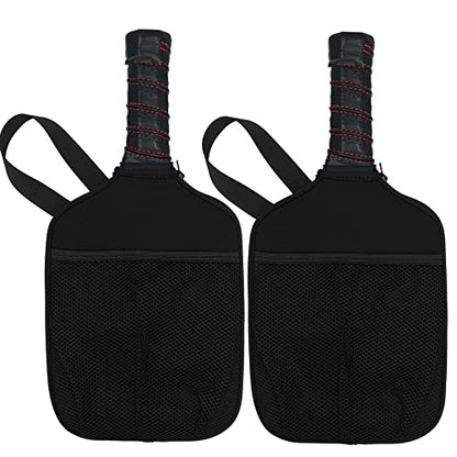 WK IEASON Neoprene Pickleball Paddle Cover with Inner Pockets and Handle Strap - Racket Sleeve and Ball Holder Organizer - color: Blackx2