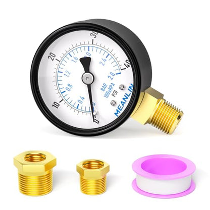 0-40Psi 2" DIAL FACE 1/4" NPT Well Pump Pressure Gauge, with 1/2" NPT and 3/8" NPT Hex Bushing, 3-2-3% Accuracy, Lower Mount - size: 0-40Psi, style: 1/4"NPT Lower Mount