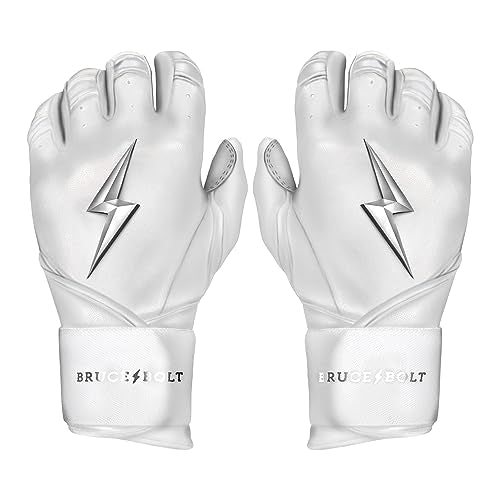 BRUCE BOLT Chrome Series Long Cuff Batting Gloves - Multiple Colors - Adult & Youth Sizes - color: White, size: YTH Medium