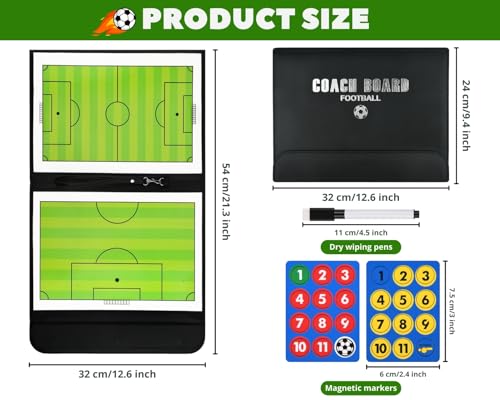 Magnetic Soccer Coaching Board Tactical Clipboard Kit with Dry Erase Portable Strategy Coach Board