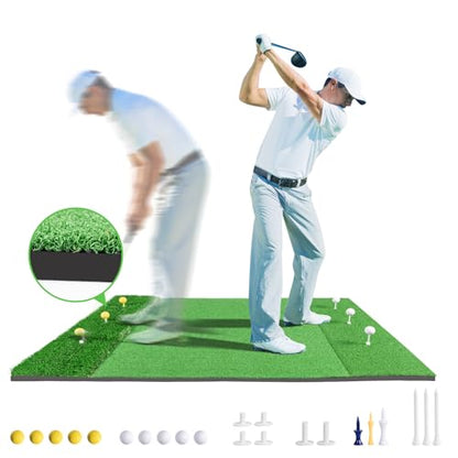 Golf Hitting Mat Indoor Outdoor, 5 * 4ft Thickened Golf Practice Mat with 3 Turfs for Backyard Swing,Driving Chipping Training