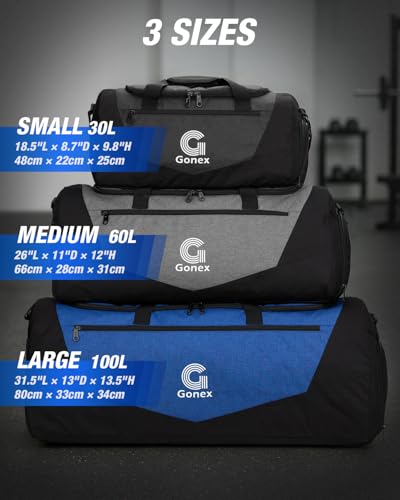 Gonex Gym Duffel Bag 31 inch with Shoe Compartment Wet Pocket, Large Capacity Sports Duffle Bag for Men Women, Workout & Travel Bag with Multiple Pockets, Black, Large (100L)