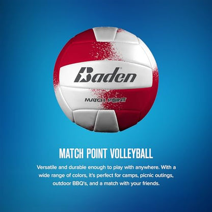Baden | Match Point | Cushioned Synthetic Leather | Outdoor Recreation Backyard Volleyball + College Camp Ball | Official Size 5 - color: Red/White