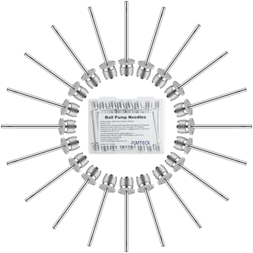 Pumteck 20pcs Ball Pump Inflation Needles with Portable Storage Case, No Break Heavy Duty Copper Air Pump Needles for Sports Balls, Compatible with Hand Pump and Electric Pump