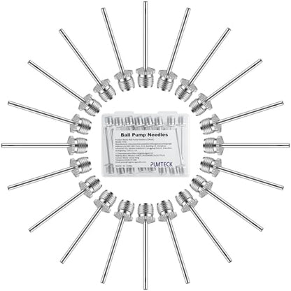 Pumteck 20pcs Ball Pump Inflation Needles with Portable Storage Case, No Break Heavy Duty Copper Air Pump Needles for Sports Balls, Compatible with Hand Pump and Electric Pump