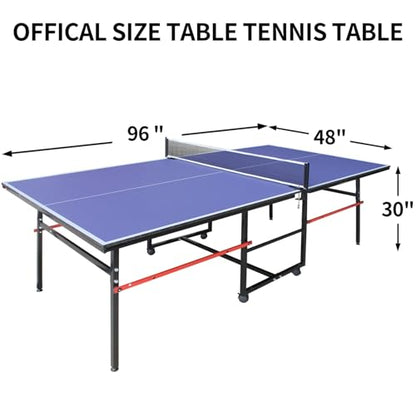 8FT Outdoor Ping Pong Table, Foldable & Portable Table Tennis Set with Net, 2 Paddles & 3 Balls, Game Table with Single Player Playback Mode - color: Blue