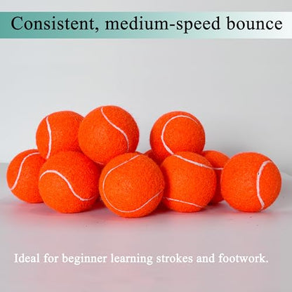 Tennis Balls, 12 Pack Advanced Training & Practice Tennis Balls for Beginners, Pet Dogs Playing Balls, Includes Mesh Carry Bag - color: Orange