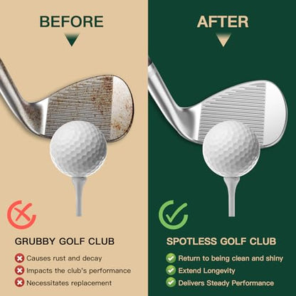 Golf Club Cleaning Kit 3-in-1 with Golf Club Cleaner Brush, Towel and 200g Golf Club Polish - Golf Club Care Kit for Instant Groove Rust & Scratch Remover - Golf Accessories for Men