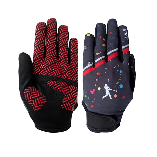NVT Baseball Batting Gloves Youth & Adult Men Women- Padded Softball Batting Gloves with Super Grip Silicone Palm, Breathable Flexible Fit- Baseball Gloves for Kids Boys Girls - color: Red, size: Youth X-Large