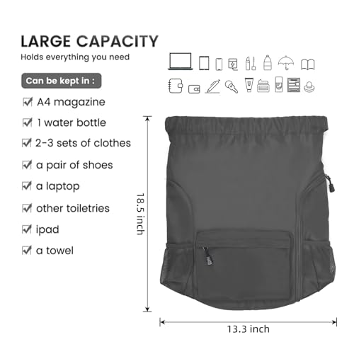 Valleycomfy Waterproof Drawstring Gym Backpack Bag for Men & Women,Sports Gym Bag with Side Pocket Dark Grey - color: A-dark Grey