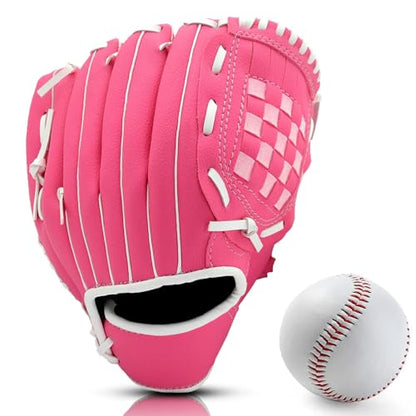 Baseball Glove,Baseball Softball Mitt with Ball for Kids Youth Adults Training and Beginner,Right Hand Throw,Left Hand Glove - color: Rose Red, size: 10.5"